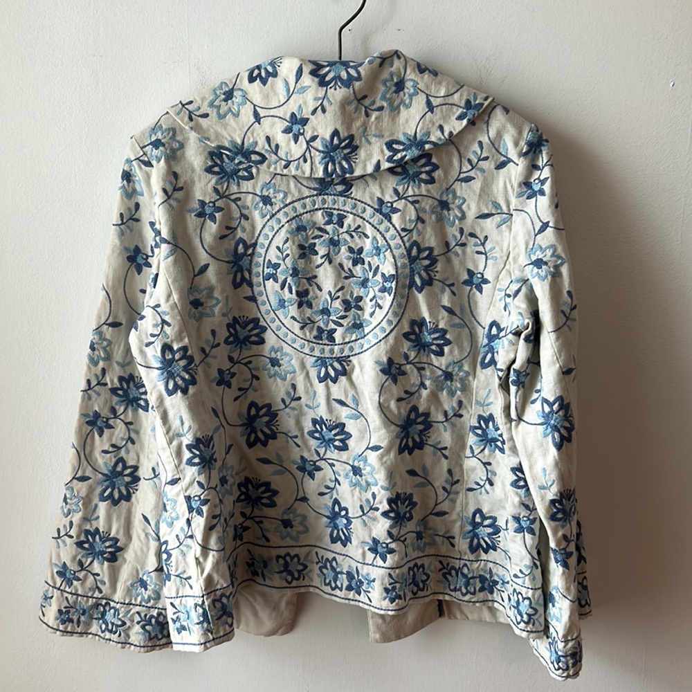 J Jill 100% Linen Floral Embroidered Jacket / Blazer. Size Petite Small. - Picture 10 of 15